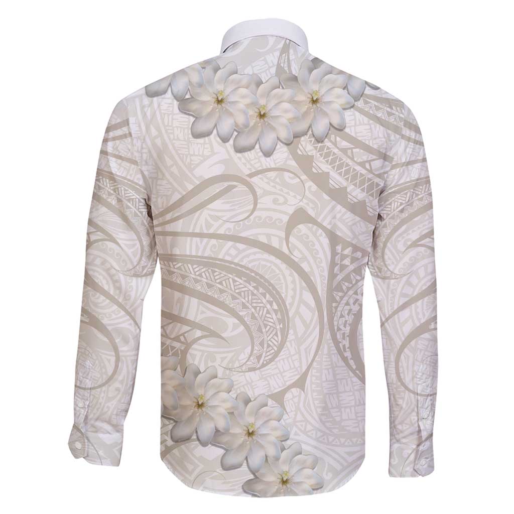 Tokelau Gardenia Thunbergia Family Matching Long Sleeve Bodycon Dress and Hawaiian Shirt Black Polynesian Art Vibe