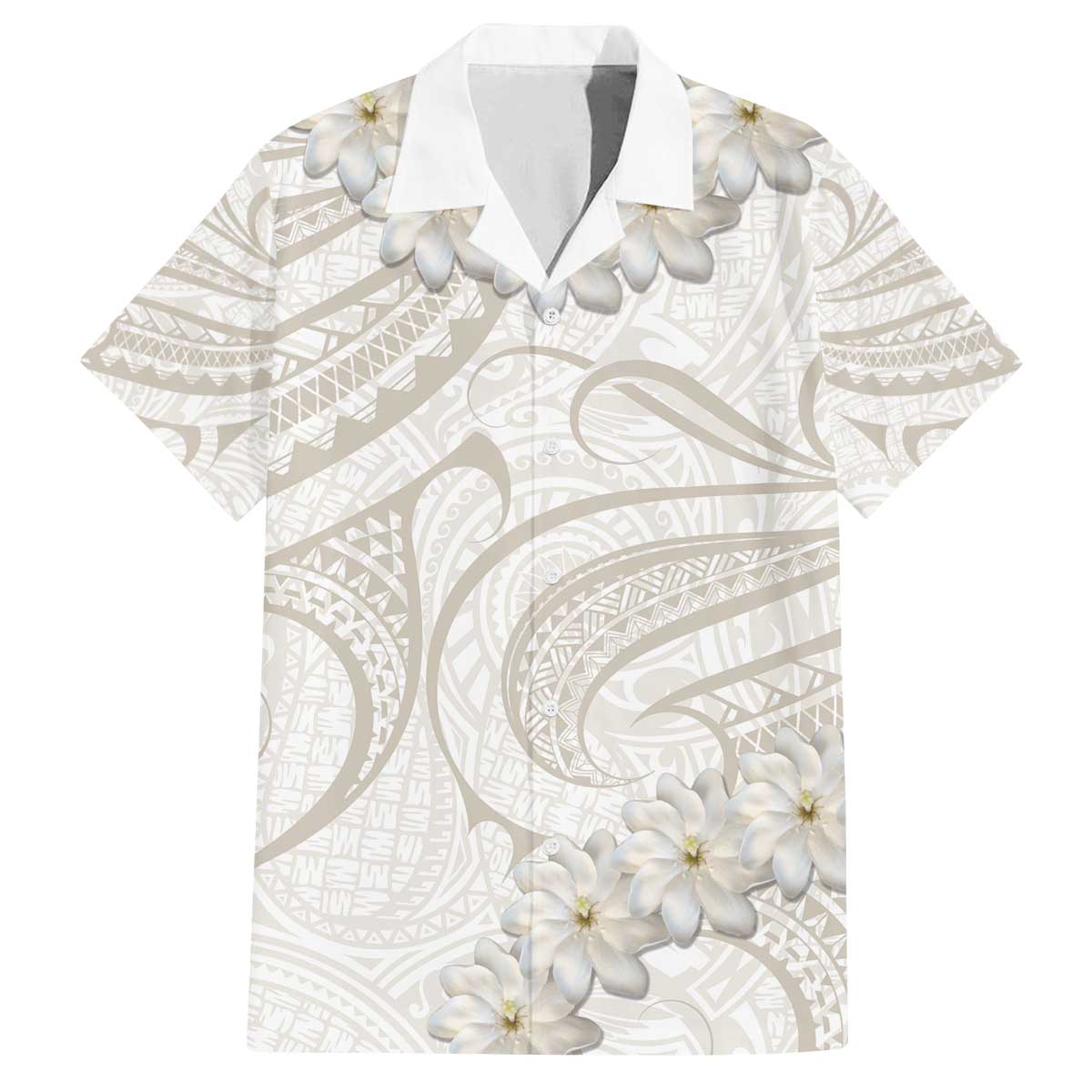 Tokelau Gardenia Thunbergia Family Matching Puletasi and Hawaiian Shirt Black Polynesian Art Vibe
