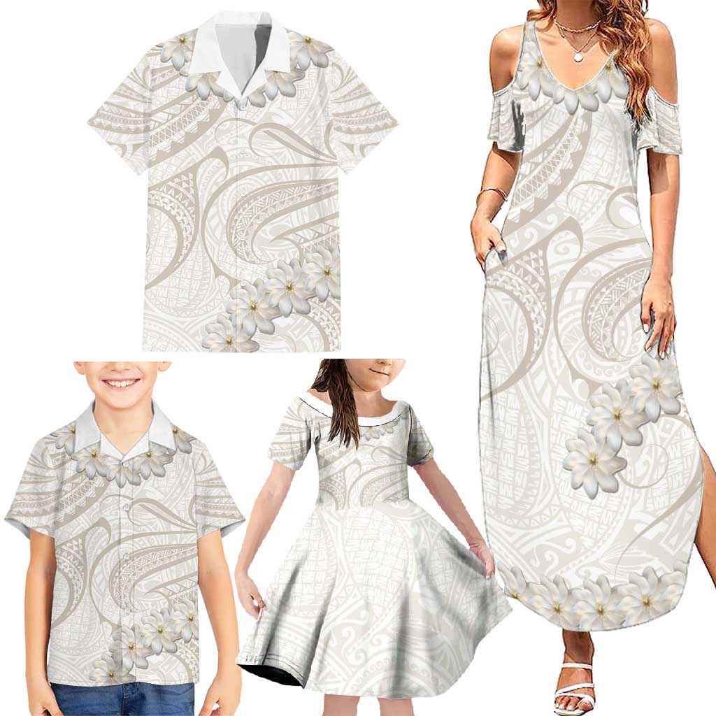 Tokelau Gardenia Thunbergia Family Matching Summer Maxi Dress and Hawaiian Shirt Black Polynesian Art Vibe