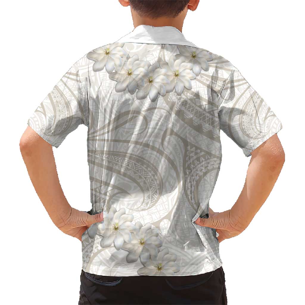 Tokelau Gardenia Thunbergia Kid Hawaiian Shirt Black Polynesian Art Vibe