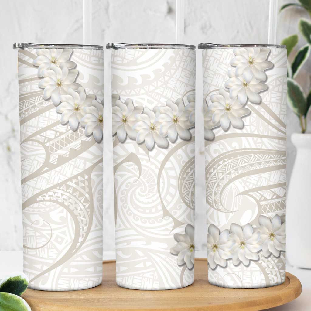 Tokelau Gardenia Thunbergia Skinny Tumbler Black Polynesian Art Vibe