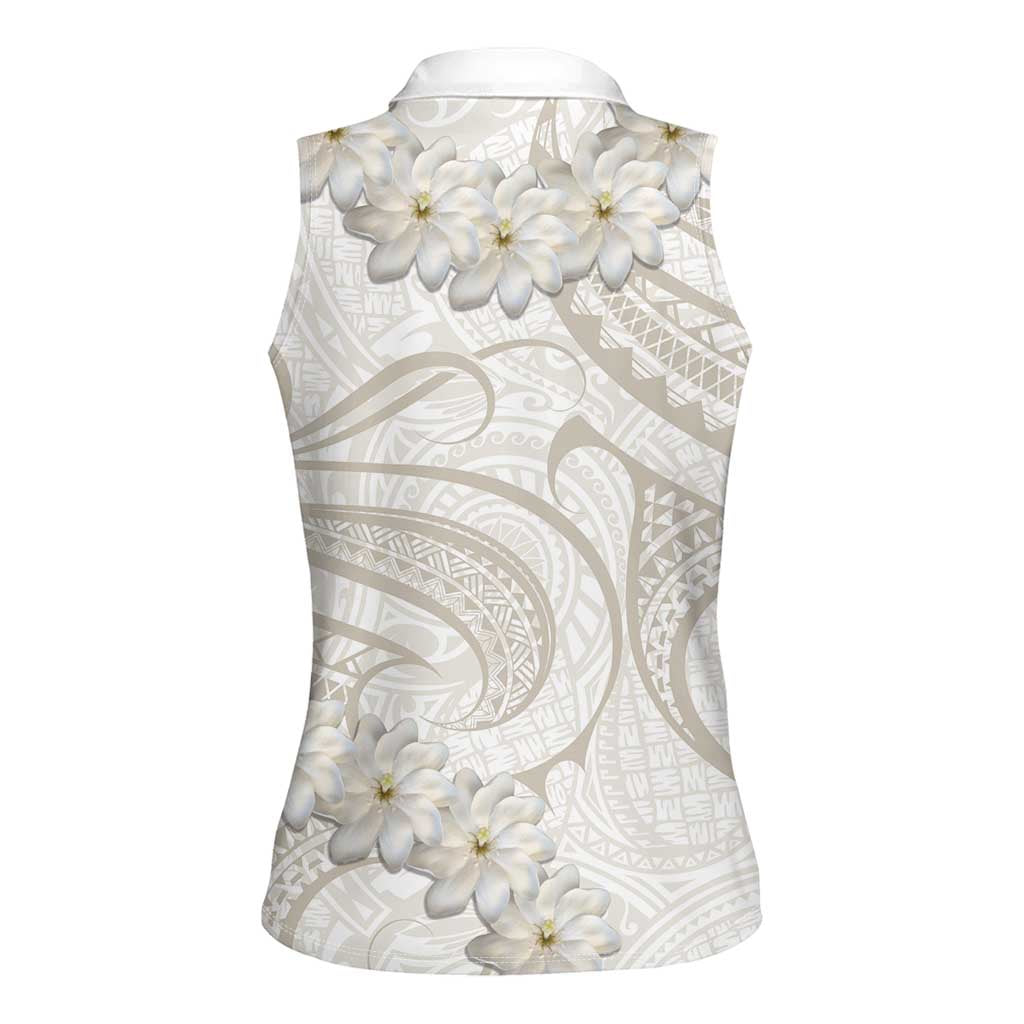 Tokelau Gardenia Thunbergia Women Sleeveless Polo Shirt Black Polynesian Art Vibe