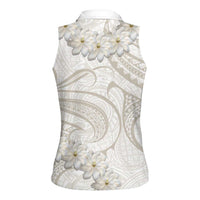 Tokelau Gardenia Thunbergia Women Sleeveless Polo Shirt Black Polynesian Art Vibe