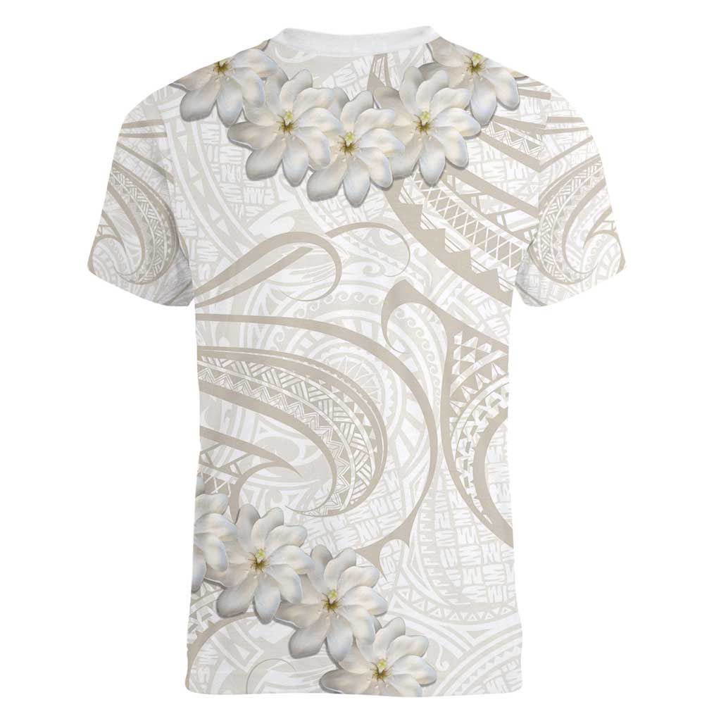Tokelau Gardenia Thunbergia Women V-Neck T-Shirt Black Polynesian Art Vibe