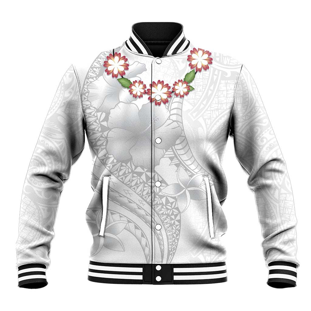 Manuia le Aso Sa o Tamaiti Tonga Baseball Jacket White Sunday Heilala Lei