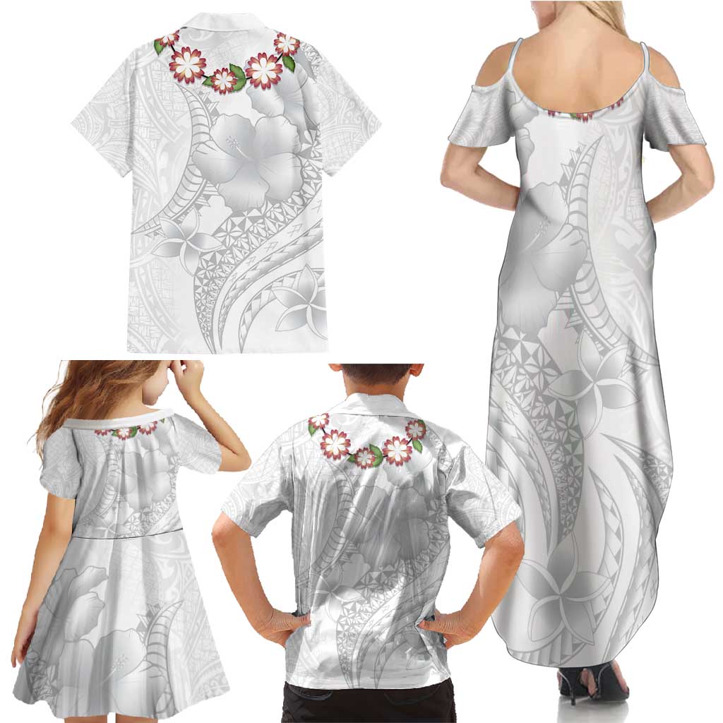 Manuia le Aso Sa o Tamaiti Tonga Family Matching Summer Maxi Dress and Hawaiian Shirt White Sunday Heilala Lei