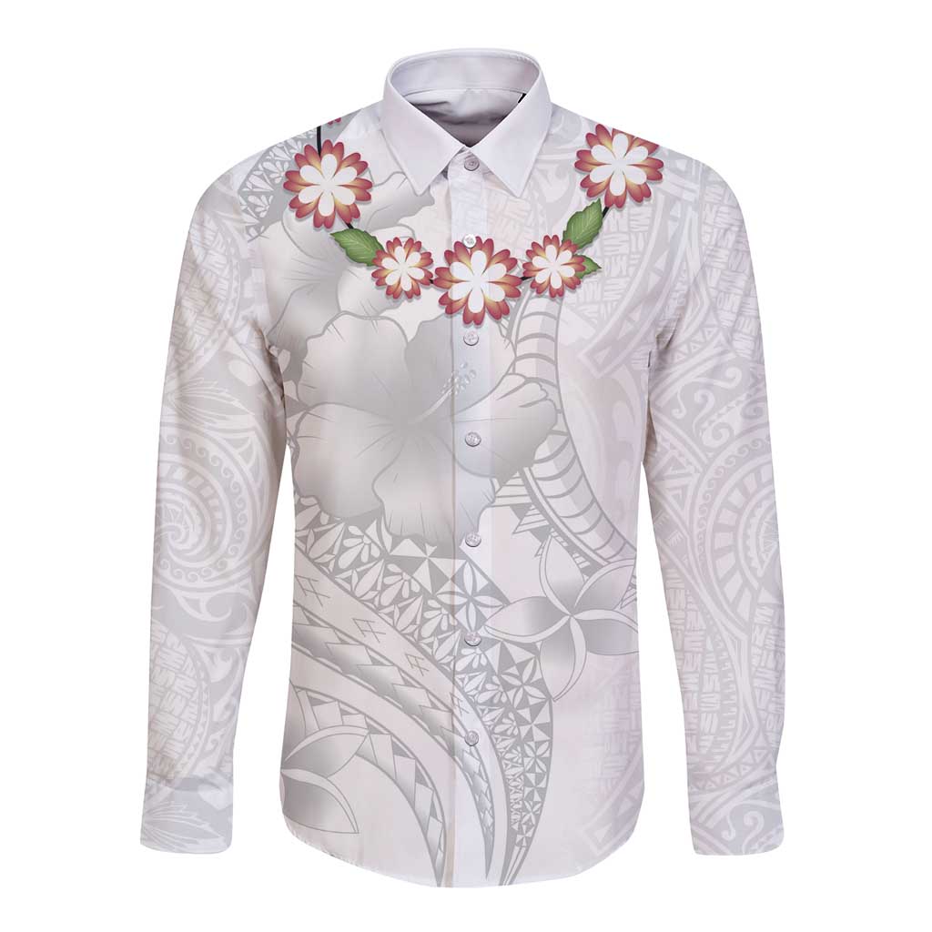 Manuia le Aso Sa o Tamaiti Tonga Long Sleeve Button Shirt White Sunday Heilala Lei