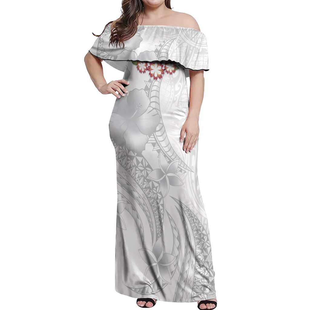 Manuia le Aso Sa o Tamaiti Tonga Off Shoulder Maxi Dress White Sunday Heilala Lei