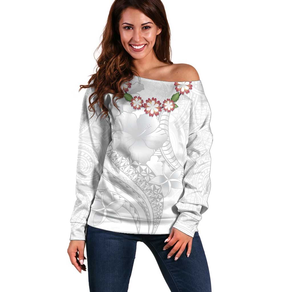 Manuia le Aso Sa o Tamaiti Tonga Off Shoulder Sweater White Sunday Heilala Lei