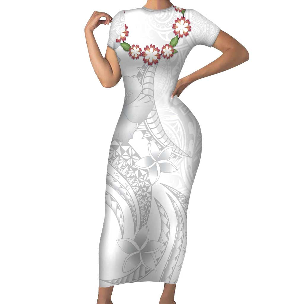 Manuia le Aso Sa o Tamaiti Tonga Short Sleeve Bodycon Dress White Sunday Heilala Lei