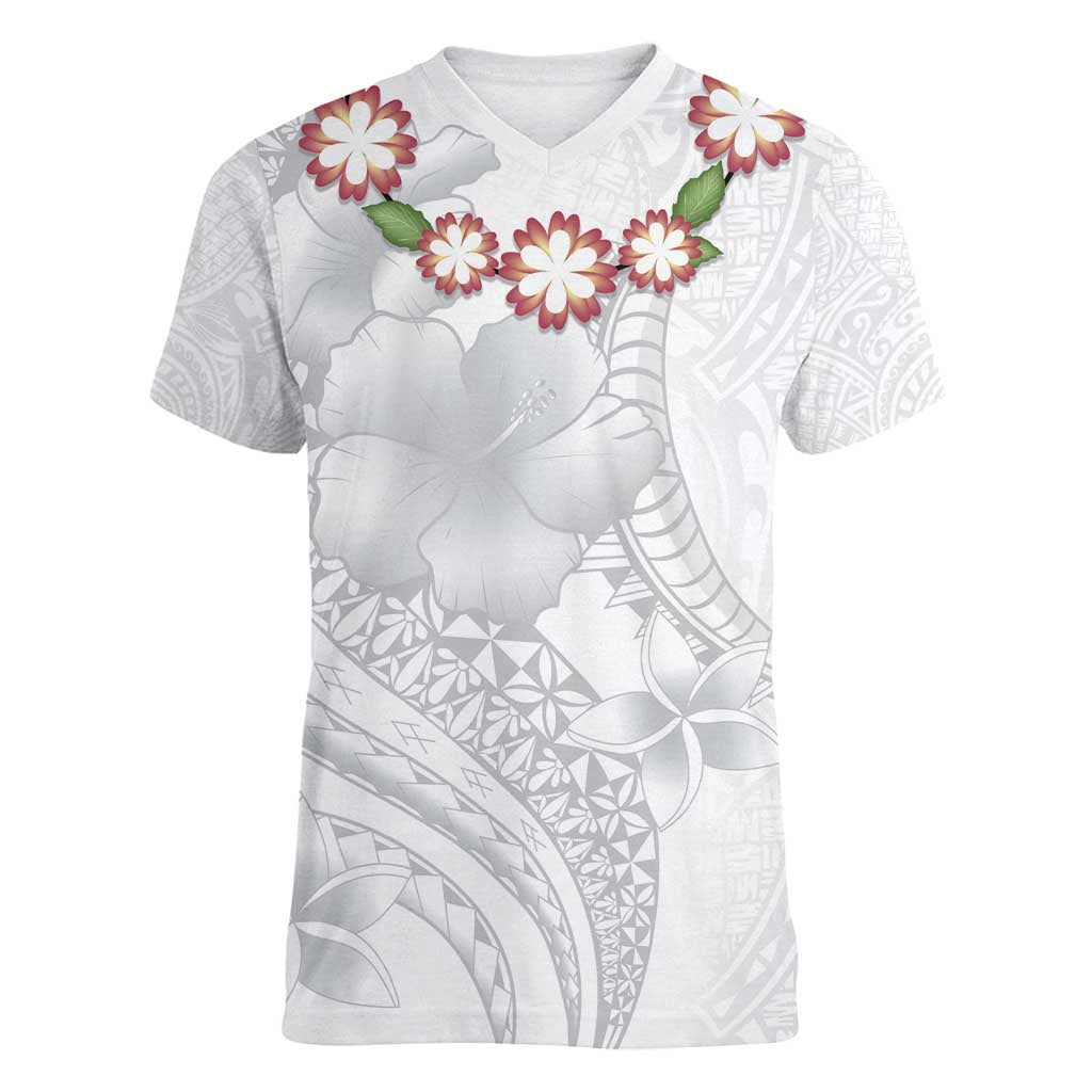 Manuia le Aso Sa o Tamaiti Tonga Women V-Neck T-Shirt White Sunday Heilala Lei