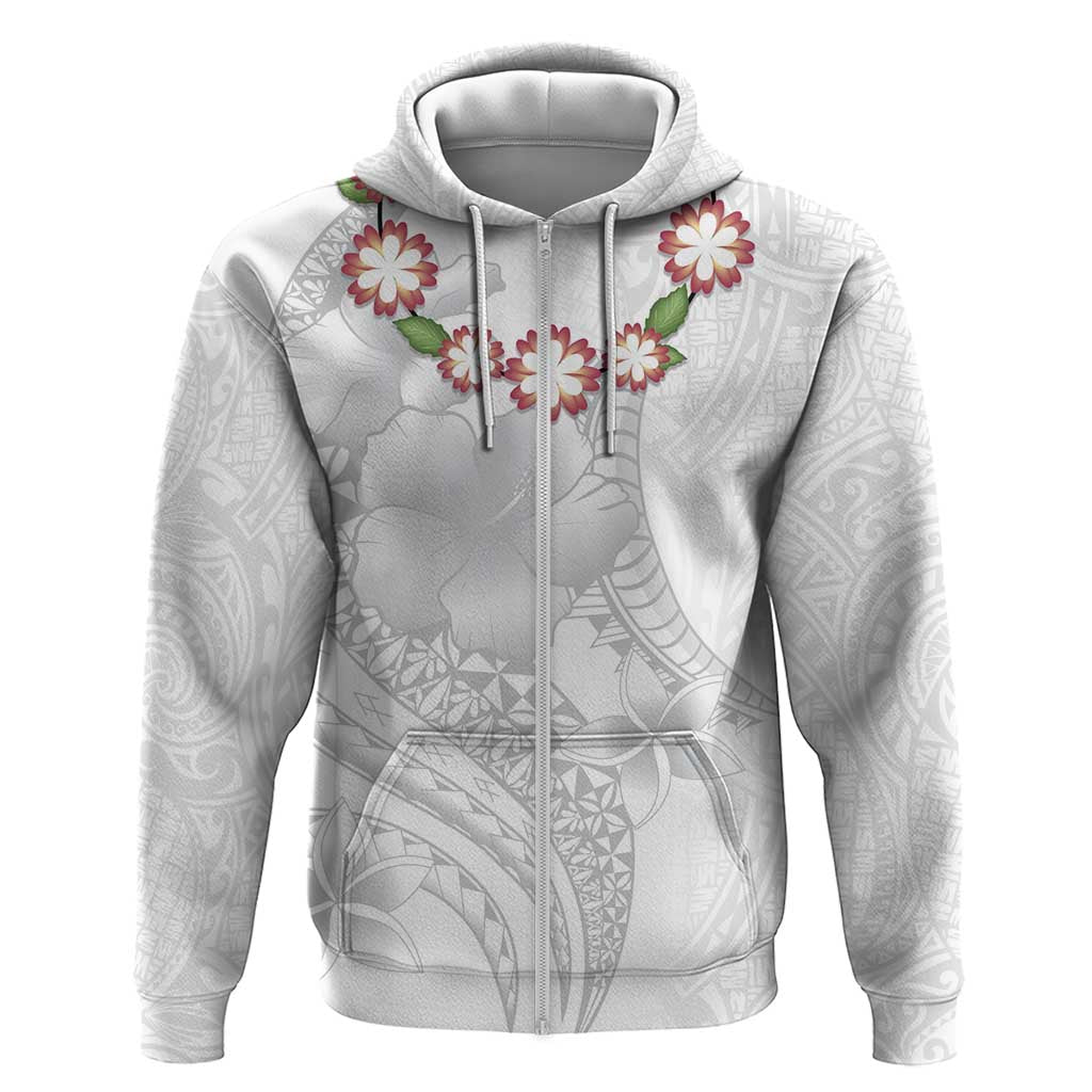 Manuia le Aso Sa o Tamaiti Tonga Zip Hoodie White Sunday Heilala Lei