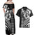 Hawaiian Sea Turtle Couples Matching Off Shoulder Maxi Dress and Hawaiian Shirt Black Hibiscus Flowers and Kakau Pattern