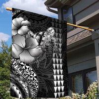 Hawaiian Sea Turtle Garden Flag Black Hibiscus Flowers and Kakau Pattern