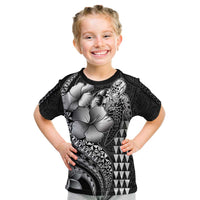 Hawaiian Sea Turtle Kid T Shirt Black Hibiscus Flowers and Kakau Pattern