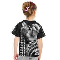 Hawaiian Sea Turtle Kid T Shirt Black Hibiscus Flowers and Kakau Pattern