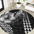 Hawaiian Sea Turtle Round Carpet Black Hibiscus Flowers and Kakau Pattern