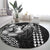 Hawaiian Sea Turtle Round Carpet Black Hibiscus Flowers and Kakau Pattern