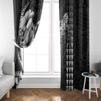 Hawaiian Sea Turtle Window Curtain Black Hibiscus Flowers and Kakau Pattern