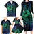 Hawaiian Sea Turtle Family Matching Long Sleeve Bodycon Dress and Hawaiian Shirt Blue Hibiscus Flowers and Kakau Pattern