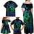 Hawaiian Sea Turtle Family Matching Off Shoulder Maxi Dress and Hawaiian Shirt Blue Hibiscus Flowers and Kakau Pattern