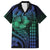 Hawaiian Sea Turtle Family Matching Puletasi and Hawaiian Shirt Blue Hibiscus Flowers and Kakau Pattern