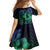 Hawaiian Sea Turtle Family Matching Short Sleeve Bodycon Dress and Hawaiian Shirt Blue Hibiscus Flowers and Kakau Pattern