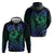 Hawaiian Sea Turtle Hoodie Blue Hibiscus Flowers and Kakau Pattern