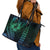 Hawaiian Sea Turtle Leather Tote Bag Blue Hibiscus Flowers and Kakau Pattern