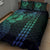 Hawaiian Sea Turtle Quilt Bed Set Blue Hibiscus Flowers and Kakau Pattern