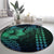 Hawaiian Sea Turtle Round Carpet Blue Hibiscus Flowers and Kakau Pattern