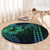 Hawaiian Sea Turtle Round Carpet Blue Hibiscus Flowers and Kakau Pattern