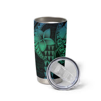 Hawaiian Sea Turtle Tumbler Cup Blue Hibiscus Flowers and Kakau Pattern