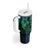 Hawaiian Sea Turtle Tumbler With Handle Blue Hibiscus Flowers and Kakau Pattern