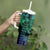 Hawaiian Sea Turtle Tumbler With Handle Blue Hibiscus Flowers and Kakau Pattern