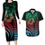 Hawaiian Sea Turtle Couples Matching Long Sleeve Bodycon Dress and Hawaiian Shirt Green Hibiscus Flowers and Kakau Pattern