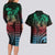 Hawaiian Sea Turtle Couples Matching Long Sleeve Bodycon Dress and Hawaiian Shirt Green Hibiscus Flowers and Kakau Pattern