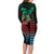 Hawaiian Sea Turtle Family Matching Long Sleeve Bodycon Dress and Hawaiian Shirt Green Hibiscus Flowers and Kakau Pattern