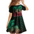 Hawaiian Sea Turtle Family Matching Off Shoulder Maxi Dress and Hawaiian Shirt Green Hibiscus Flowers and Kakau Pattern