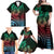 Hawaiian Sea Turtle Family Matching Off Shoulder Maxi Dress and Hawaiian Shirt Green Hibiscus Flowers and Kakau Pattern