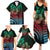 Hawaiian Sea Turtle Family Matching Summer Maxi Dress and Hawaiian Shirt Green Hibiscus Flowers and Kakau Pattern