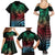 Hawaiian Sea Turtle Family Matching Summer Maxi Dress and Hawaiian Shirt Green Hibiscus Flowers and Kakau Pattern