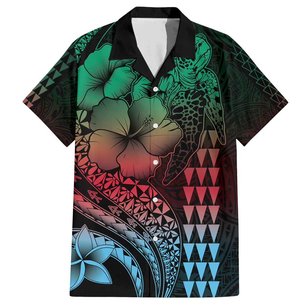 Hawaiian Sea Turtle Family Matching Tank Maxi Dress and Hawaiian Shirt Green Hibiscus Flowers and Kakau Pattern