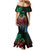 Hawaiian Sea Turtle Mermaid Dress Green Hibiscus Flowers and Kakau Pattern