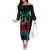 Hawaiian Sea Turtle Off The Shoulder Long Sleeve Dress Green Hibiscus Flowers and Kakau Pattern