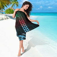 Hawaiian Sea Turtle Sarong Green Hibiscus Flowers and Kakau Pattern