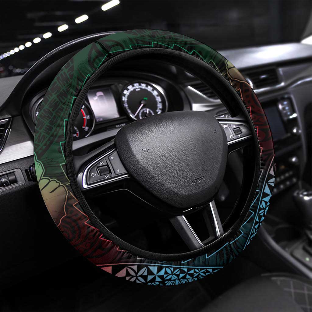 Hawaiian Sea Turtle Steering Wheel Cover Green Hibiscus Flowers and Kakau Pattern