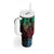 Hawaiian Sea Turtle Tumbler With Handle Green Hibiscus Flowers and Kakau Pattern