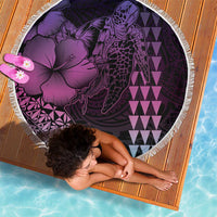 Hawaiian Sea Turtle Beach Blanket Pink Hibiscus Flowers and Kakau Pattern