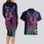 Hawaiian Sea Turtle Couples Matching Long Sleeve Bodycon Dress and Hawaiian Shirt Pink Hibiscus Flowers and Kakau Pattern